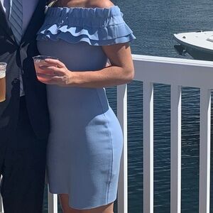 Endless Rose Light Blue Off-Shoulder Ruffle Mini Dress